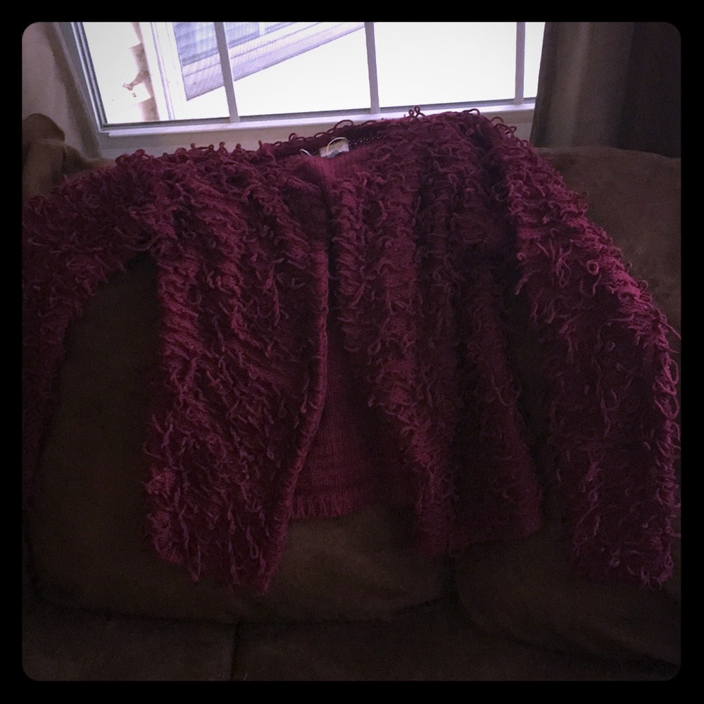 Dark red loop knit cardigan